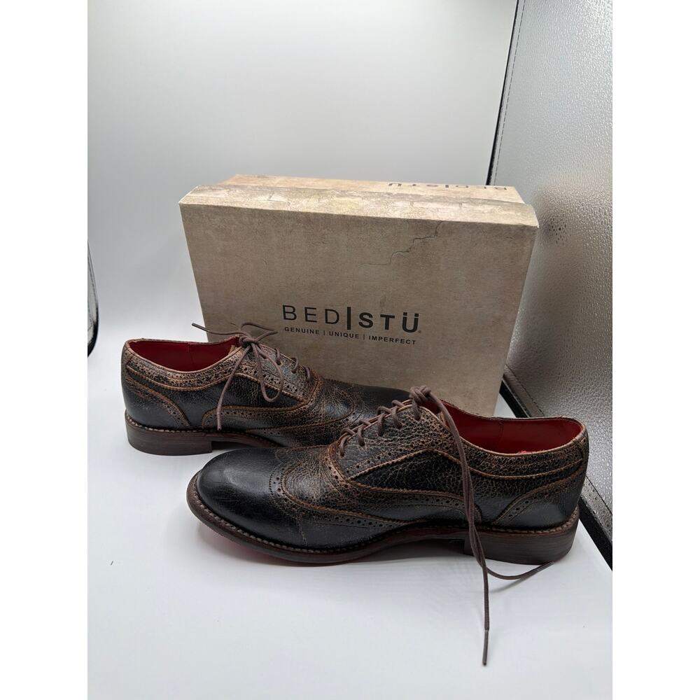 ⭐️ Women’s Bed|Stu Lita Brown Distressed Leather Wingtip Shoes Size 10 Tomboy - Picture 2 of 5